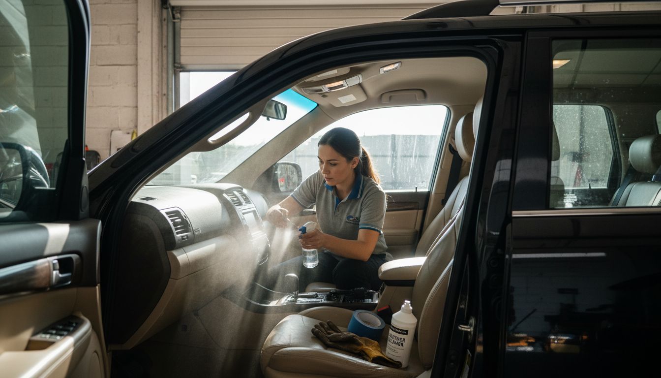 Detailer treating SUV leather interior