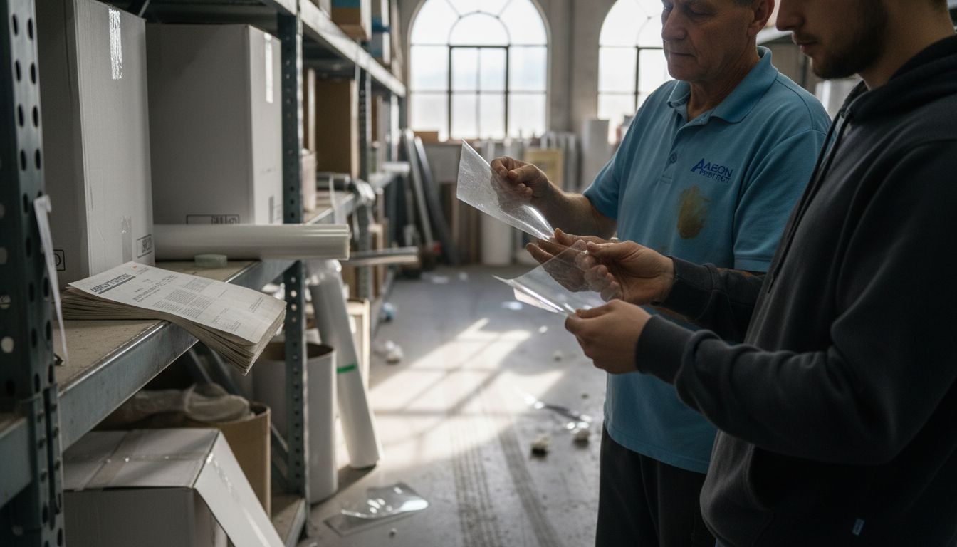 Professionals comparing paint film samples
