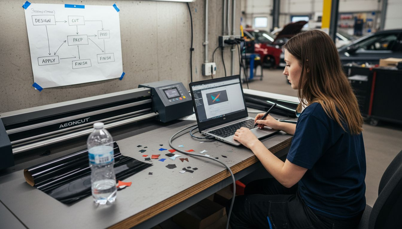 Installer setting up tint film cutting software