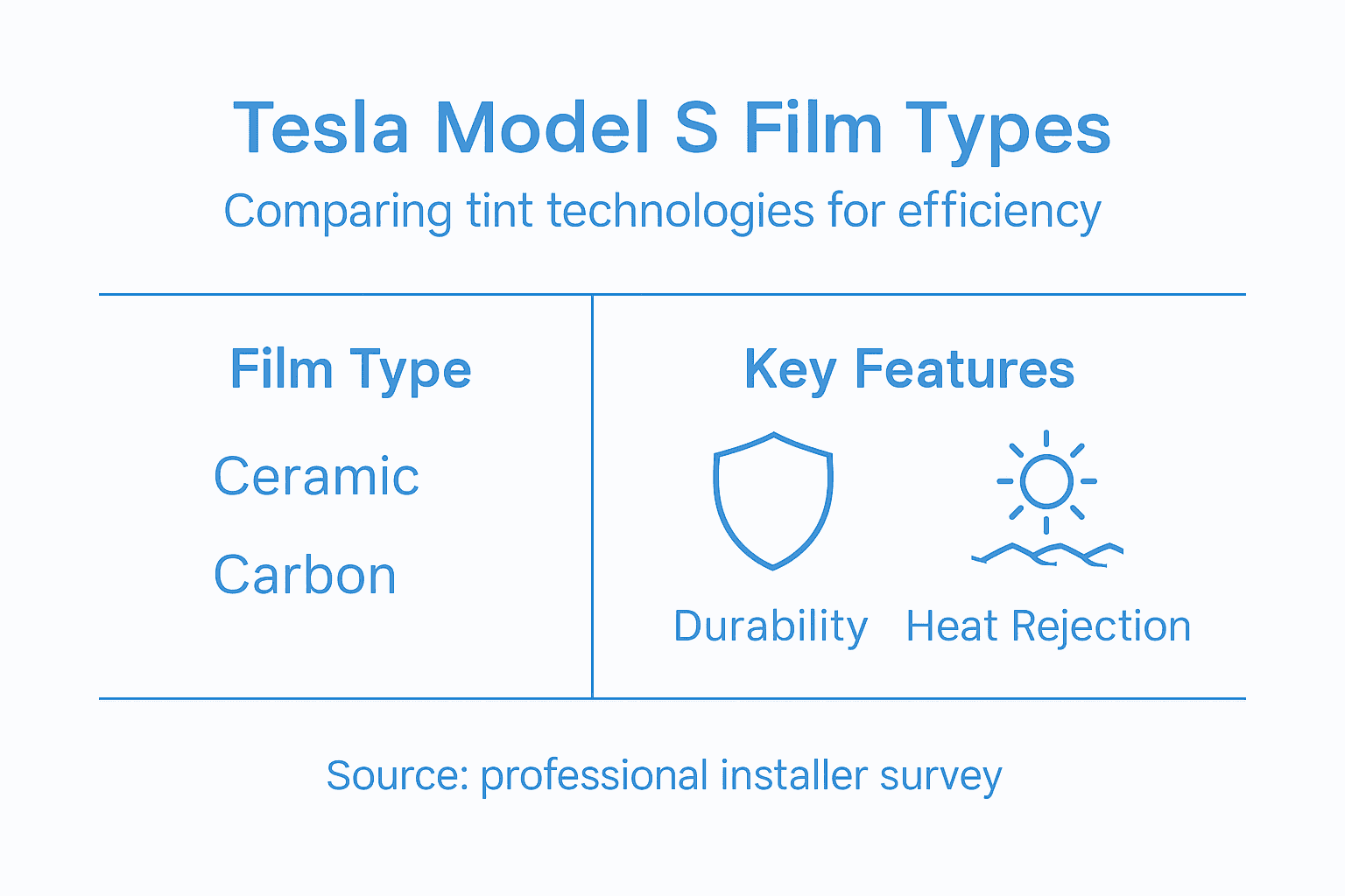 Infographic comparing Tesla window film types