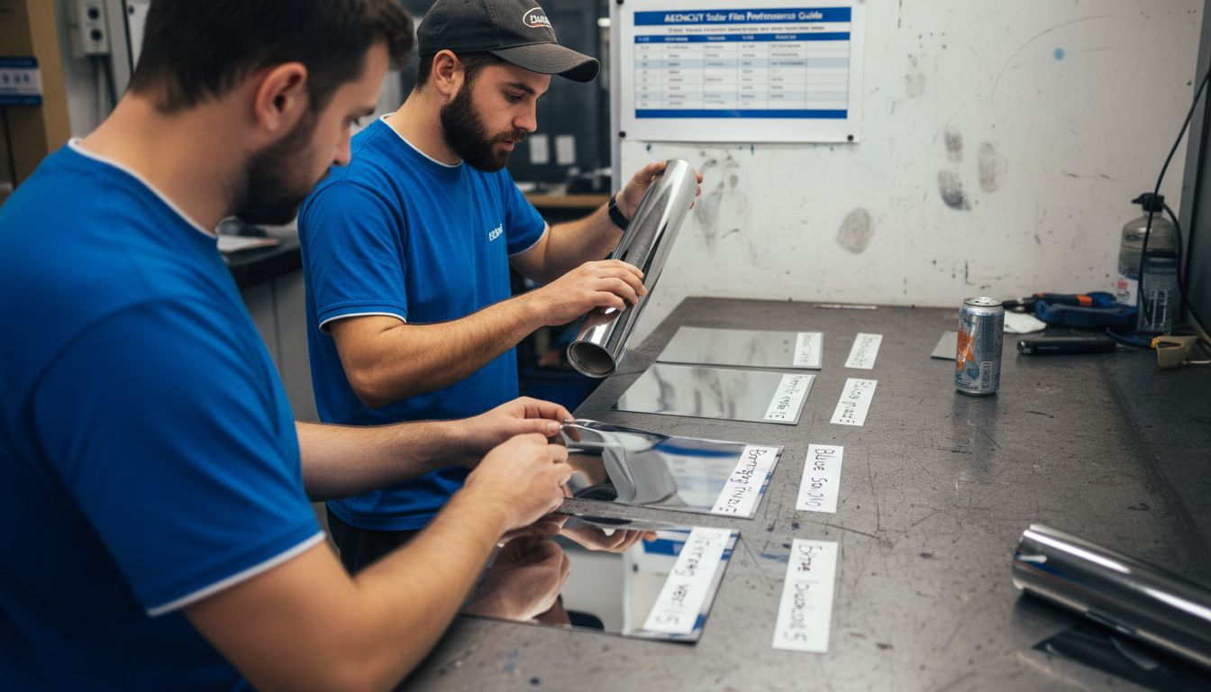 Installers comparing mirror tint film types