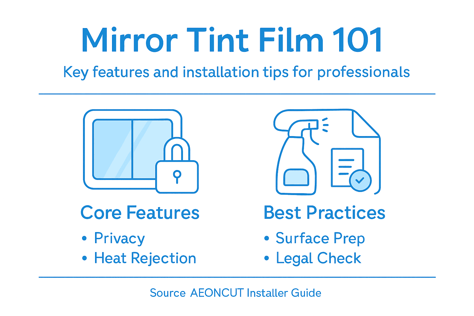 Infographic on mirror tint film features and tips
