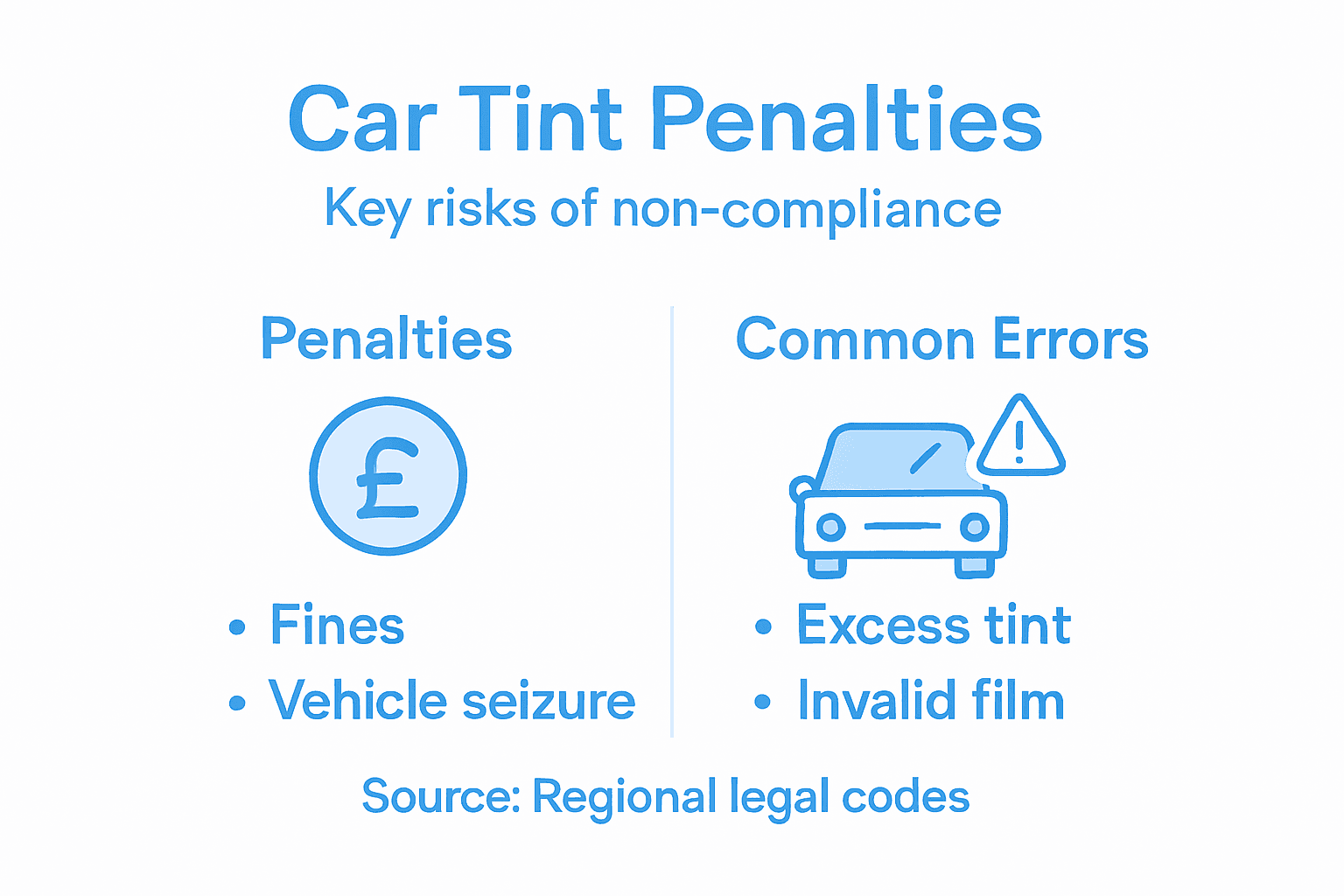 Infographic of car window tint penalties and errors