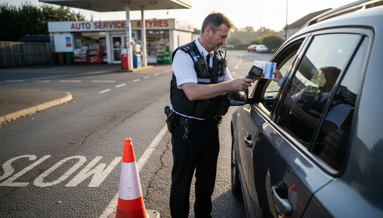Police officer checking tint at roadside