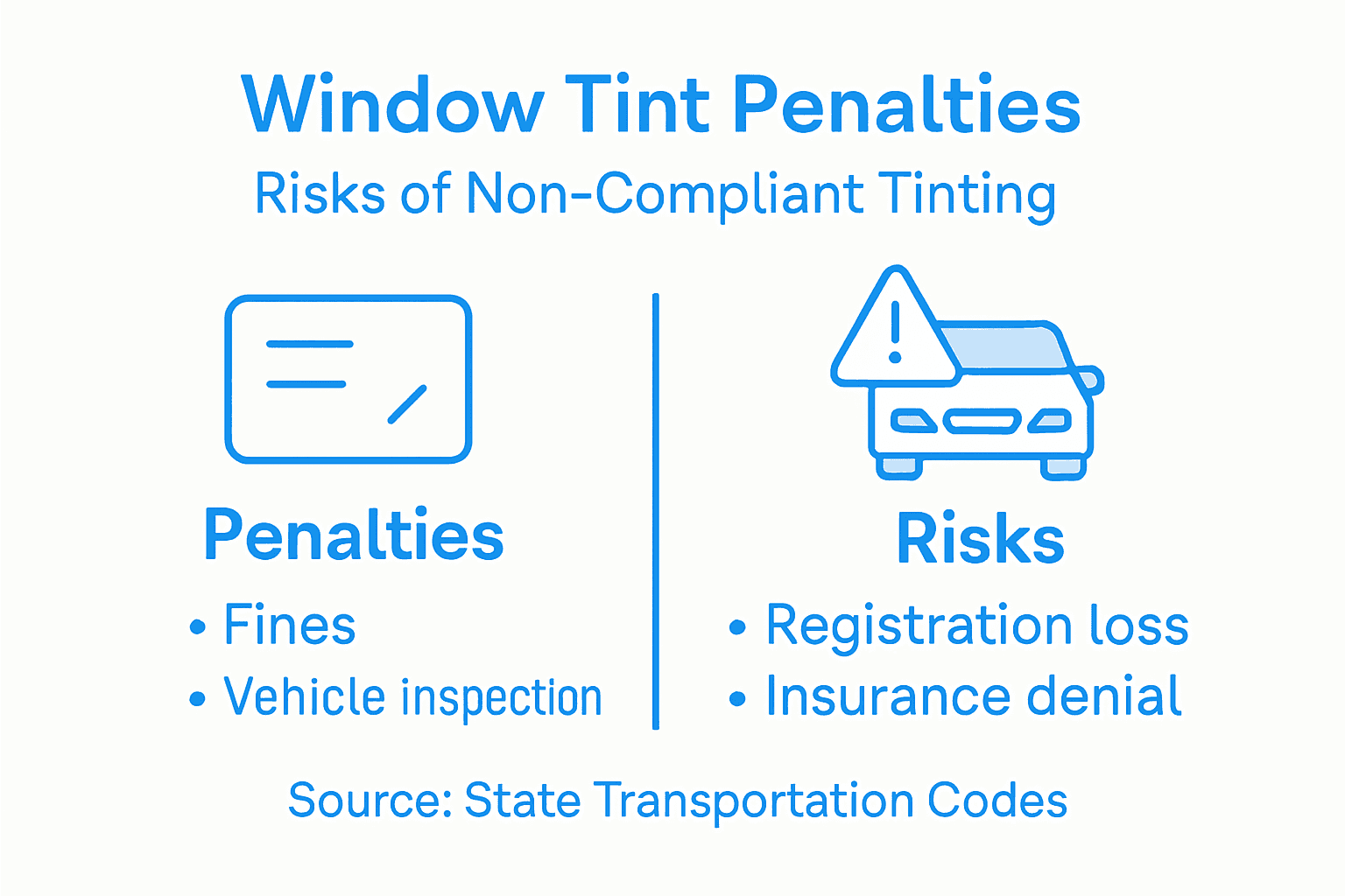 Infographic detailing window tint penalties and risks