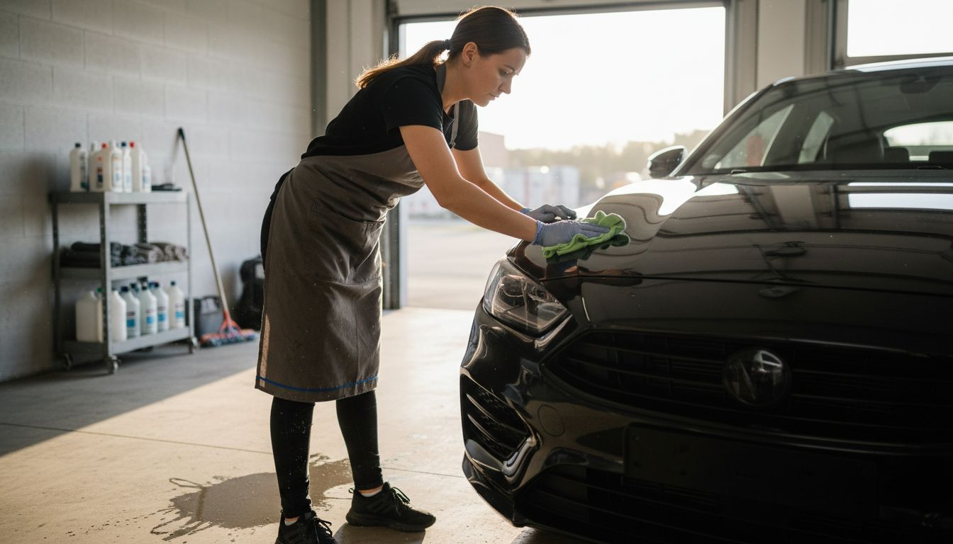Detailer cleaning SUV hood for PPF preparation