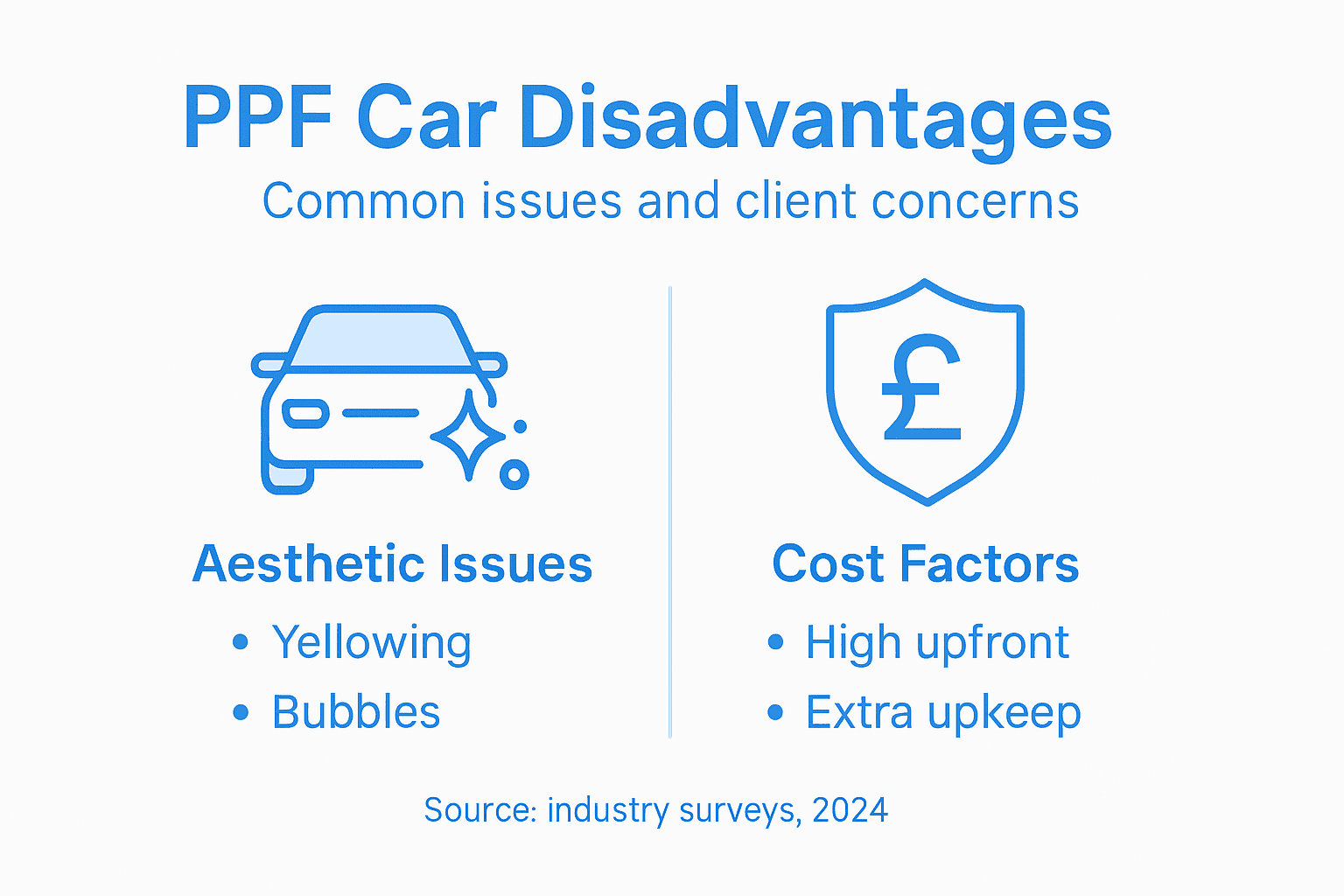 Infographic showing common PPF car disadvantages