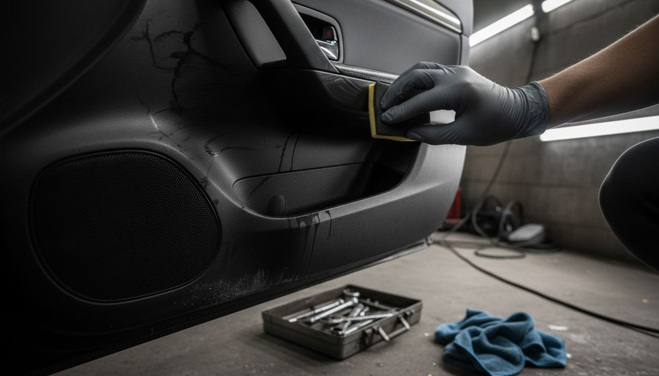 Hands coating car interior door panel