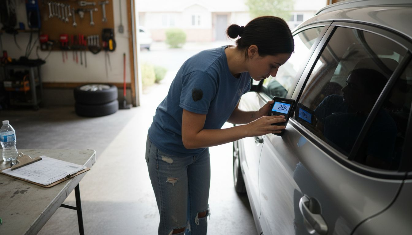 Installer checking VLT compliance on SUV