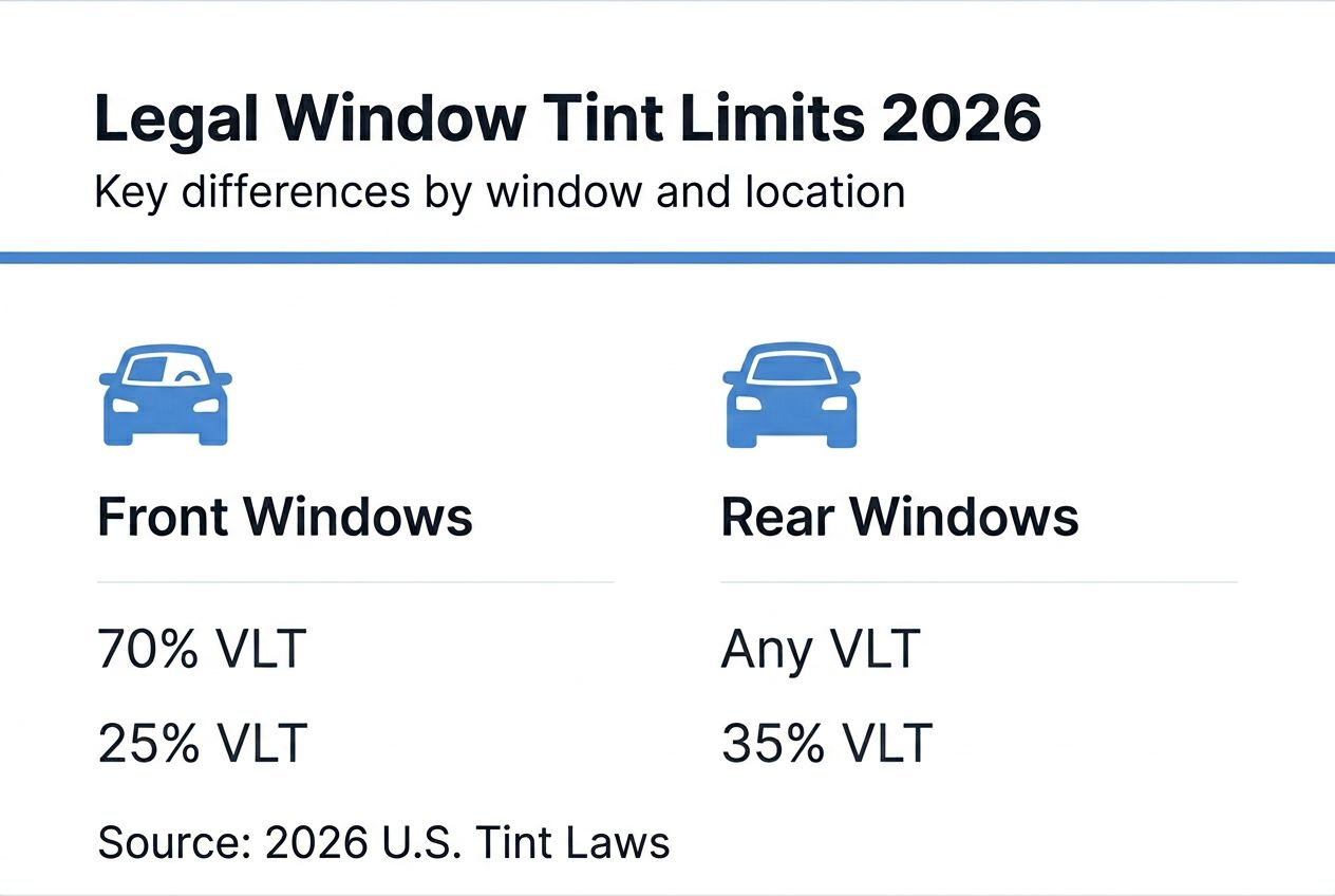 Infographic of legal window tint limits by window type