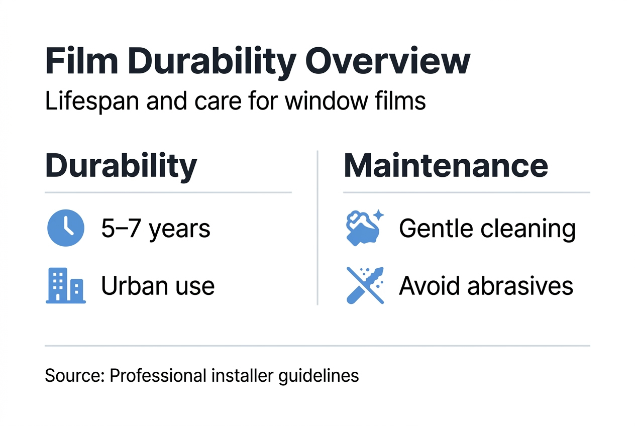 Infographic comparing window film durability and care