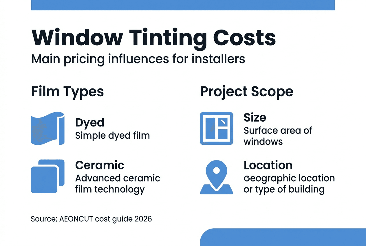 Infographic showing tinting cost factors for installers