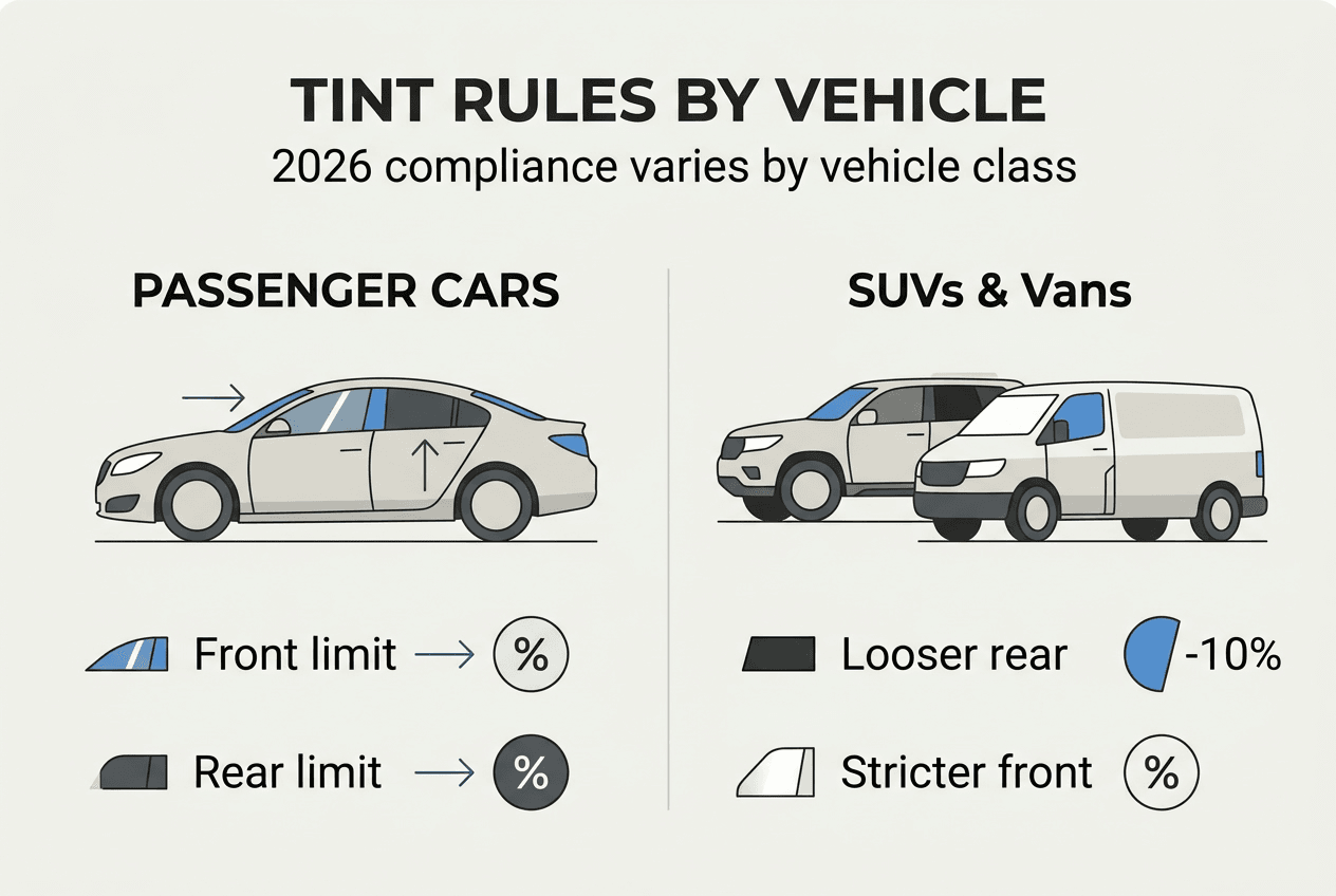 Infographic shows tint regulations by vehicle type