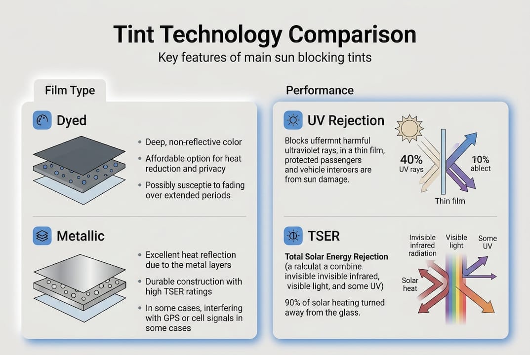 Infographic showing window tint types and features