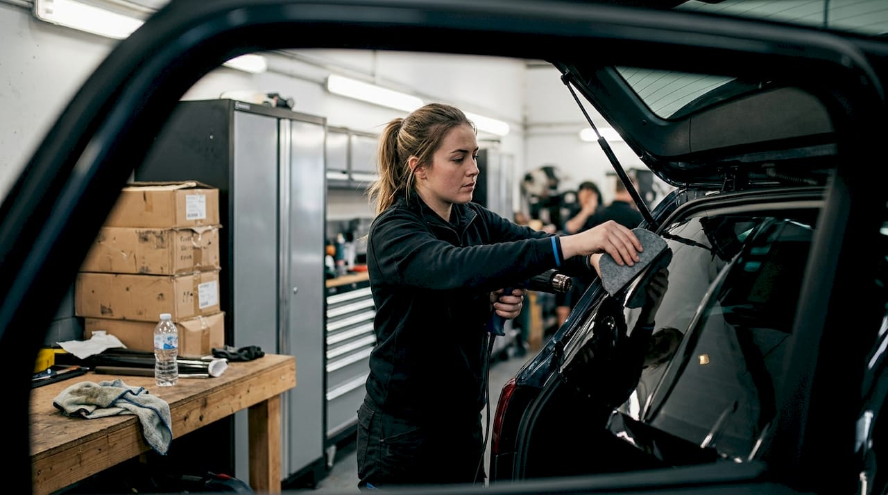 Heat shrinking window tint on curved car window