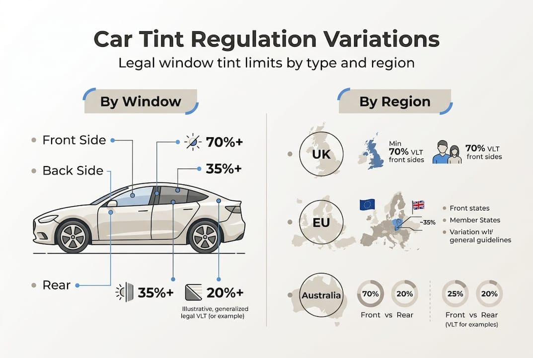 Infographic comparing tint limits by window and region