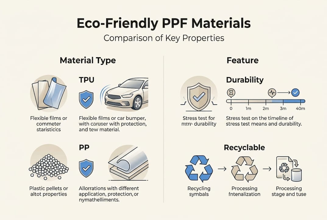 Infographic comparing eco-friendly PPF material properties
