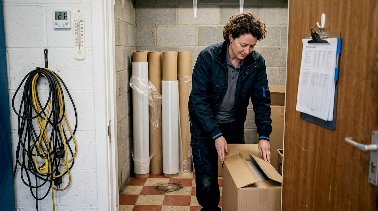 Technician acclimatising PPF film in storage room