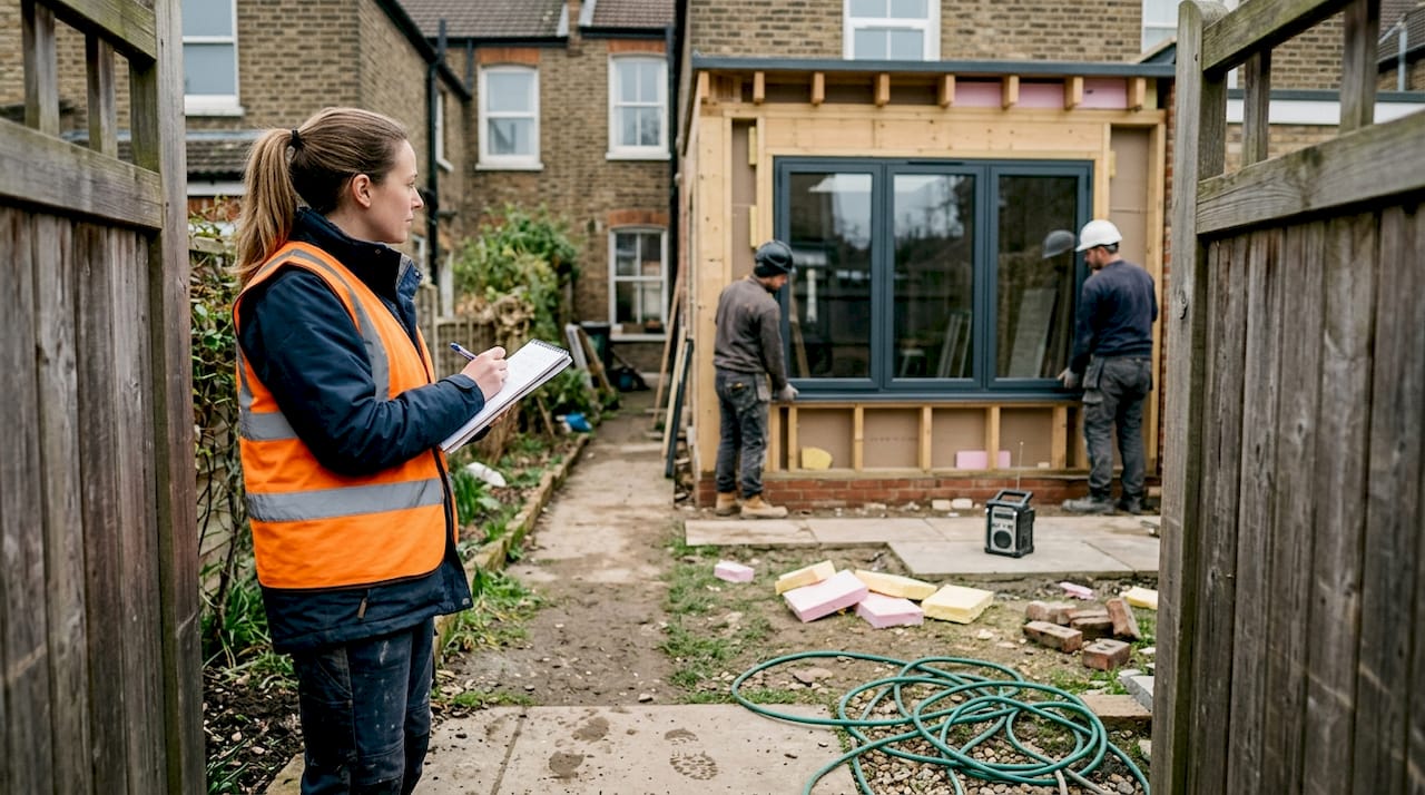 Project manager reviews London extension site work