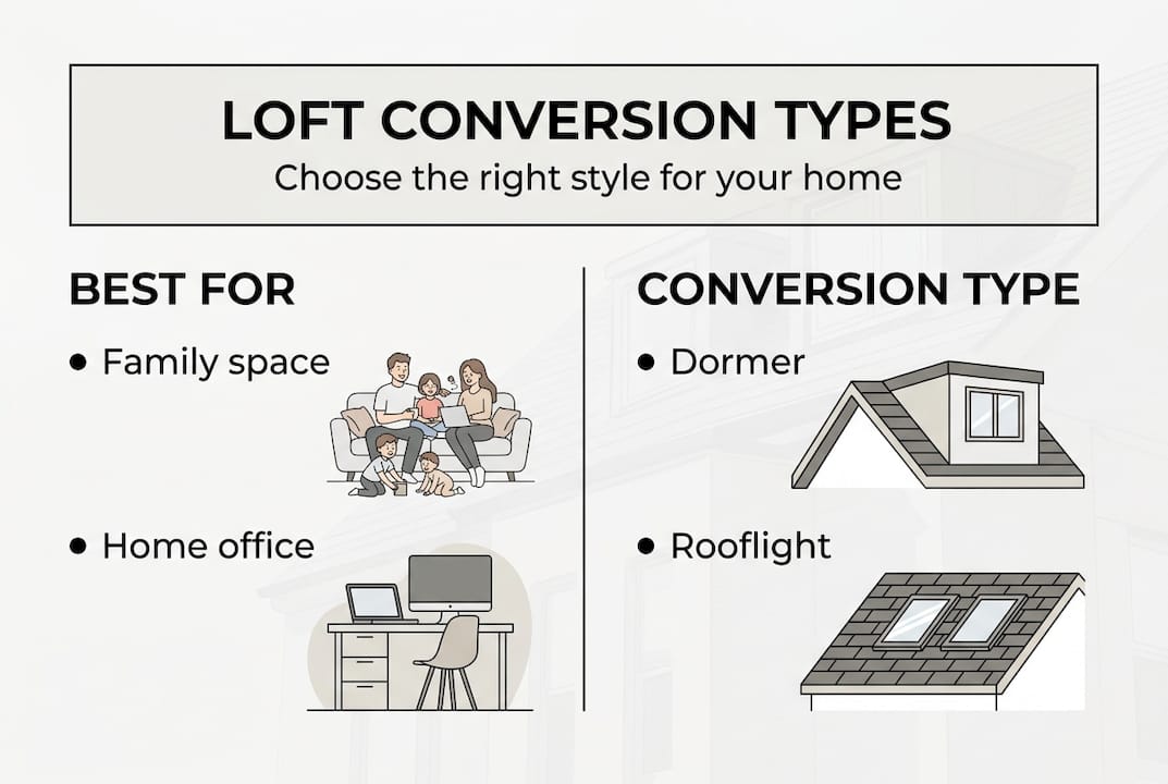 Infographic showing loft conversion types and uses