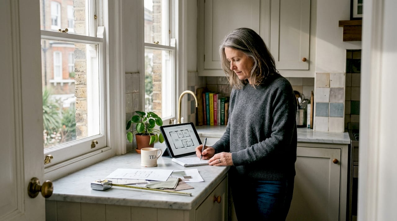 Homeowner planning kitchen in London flat
