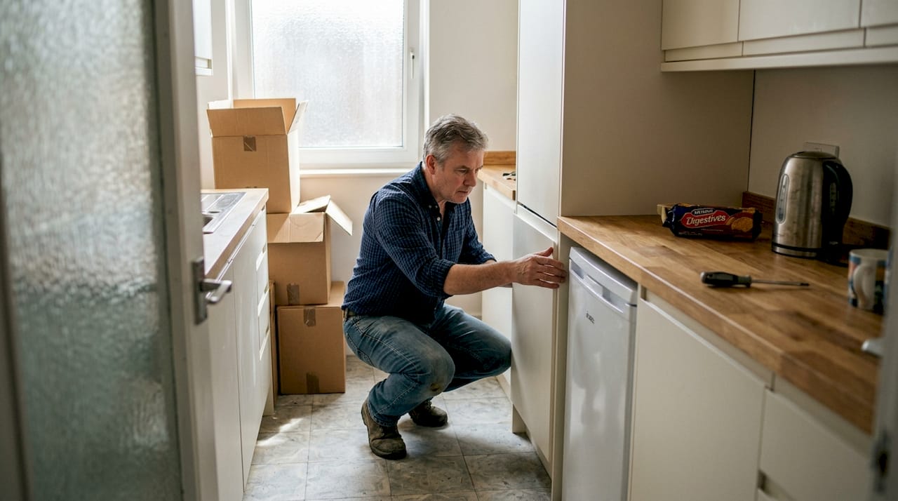 Person assessing galley kitchen layout
