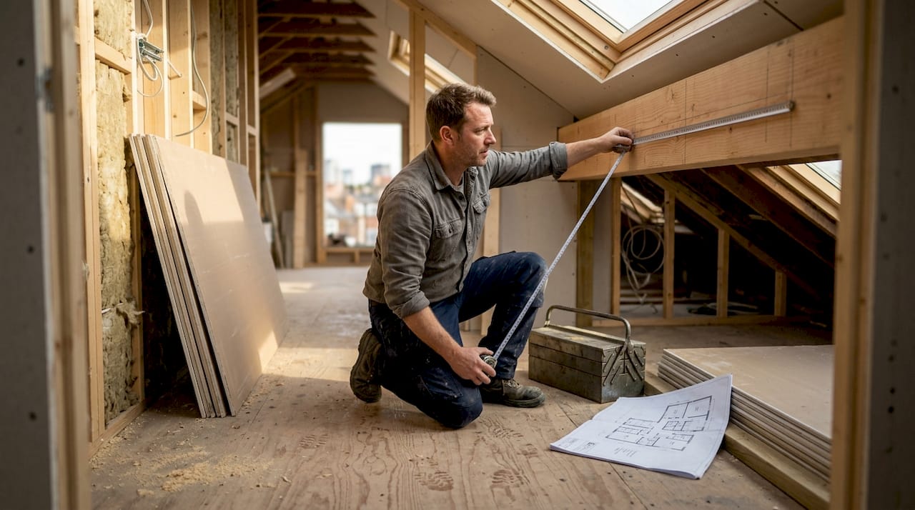 Carpenter works on loft conversion project