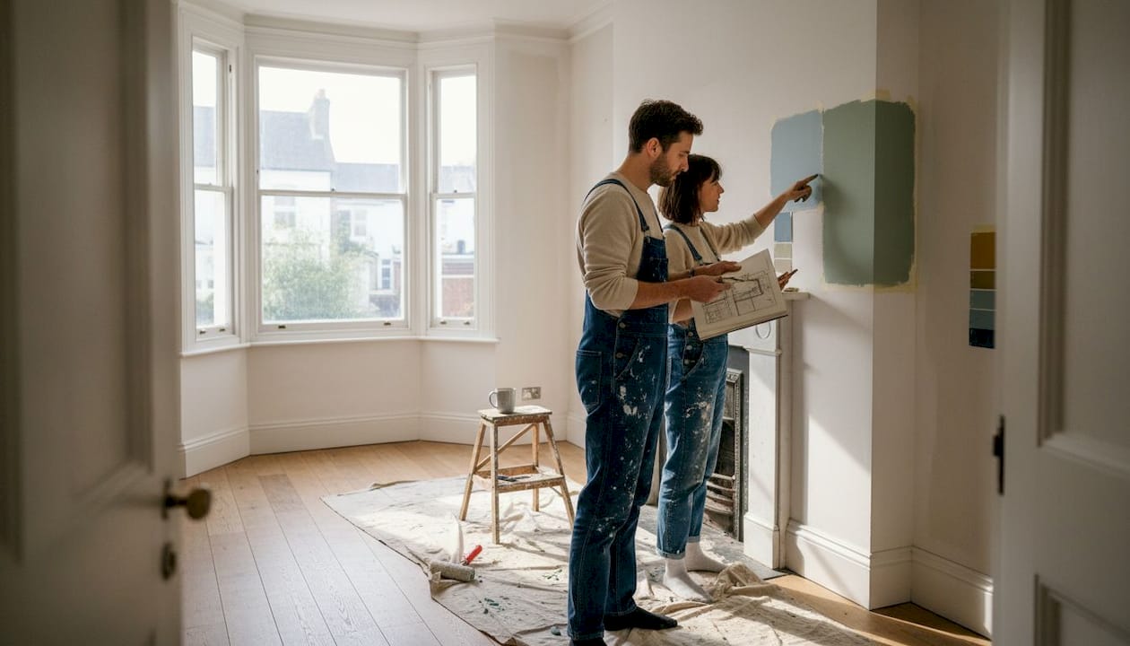 Couple reviewing London home refurbishment