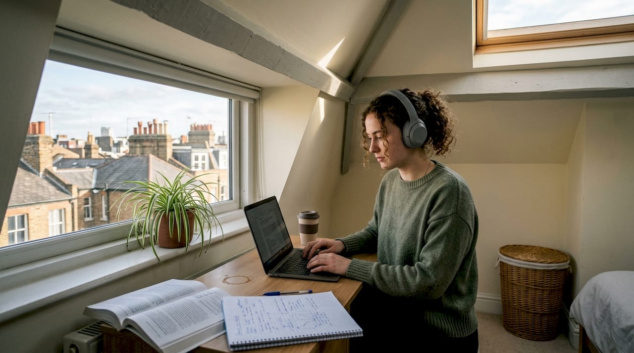 Loft conversion used as attic workspace