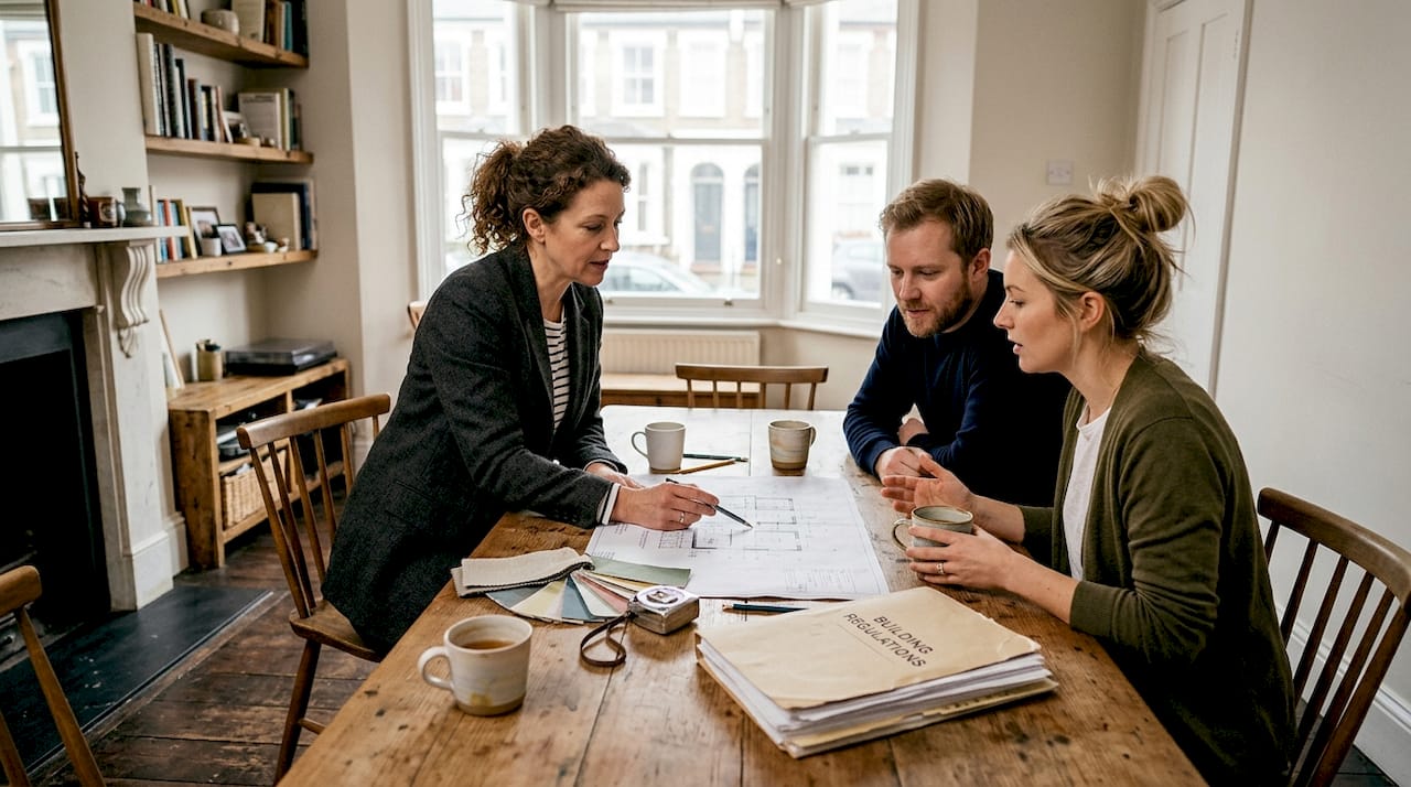 London homeowners review renovation plans together