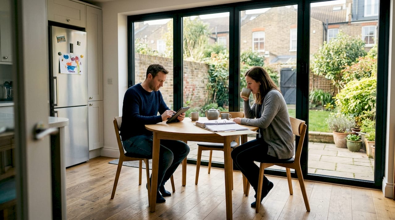 Family relaxing in bright rear extension