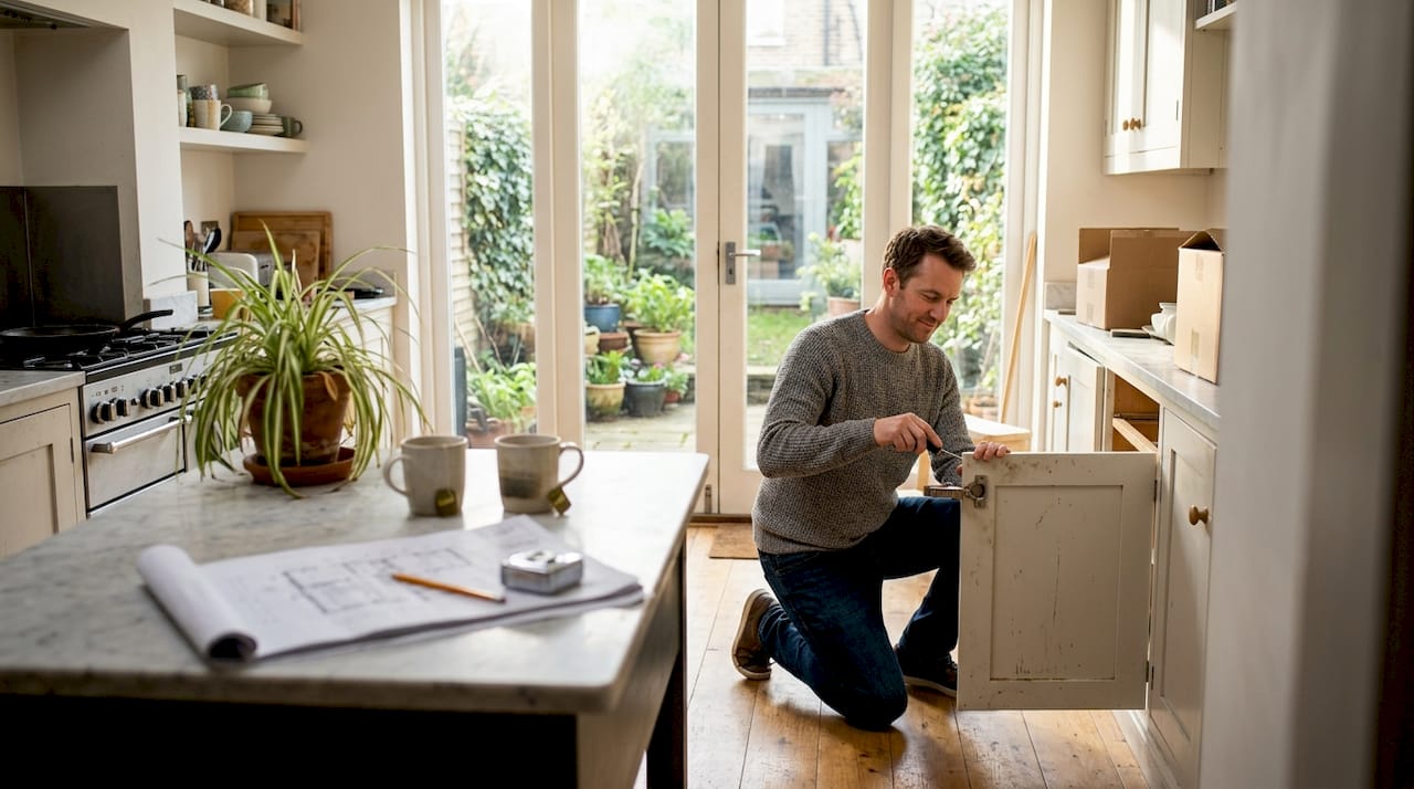 Homeowner working on kitchen extension in West London