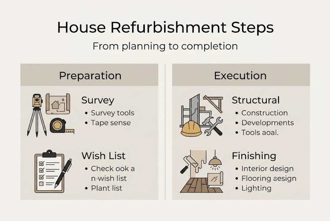 Infographic showing house refurbishment steps