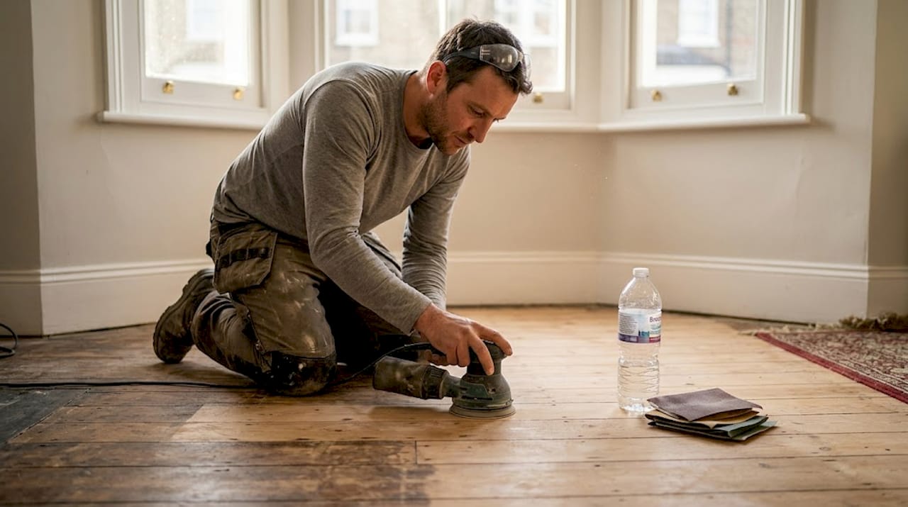 Flooring specialist sanding hardwood floors