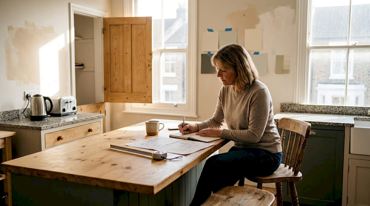Homeowner planning kitchen renovations in lived-in space
