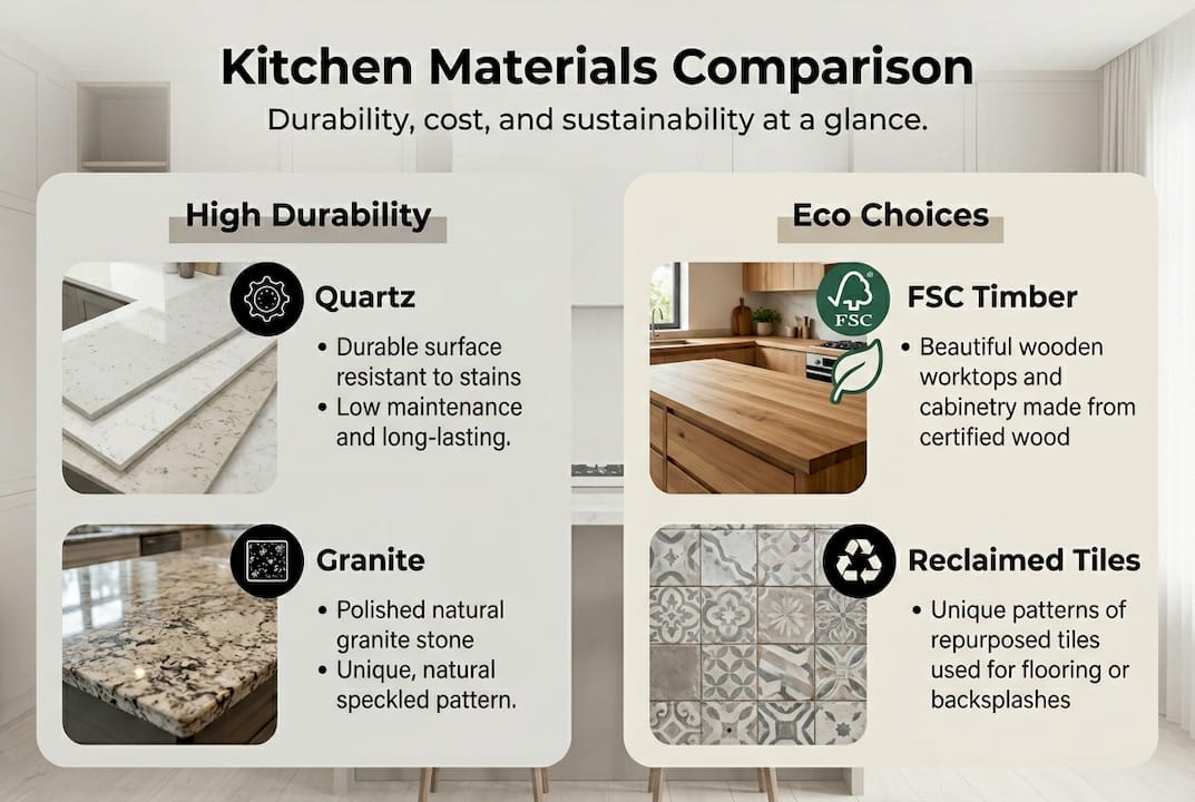 Infographic showing kitchen materials comparison