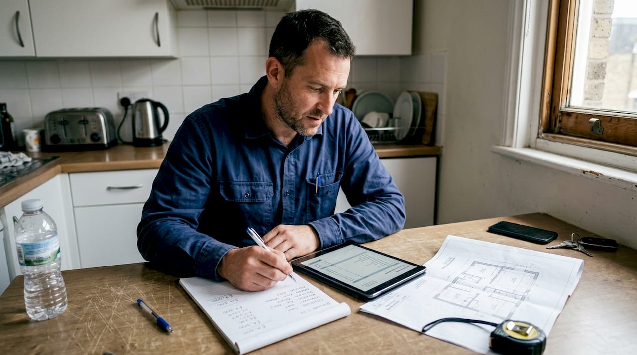 Contractor checking itemised budget estimates