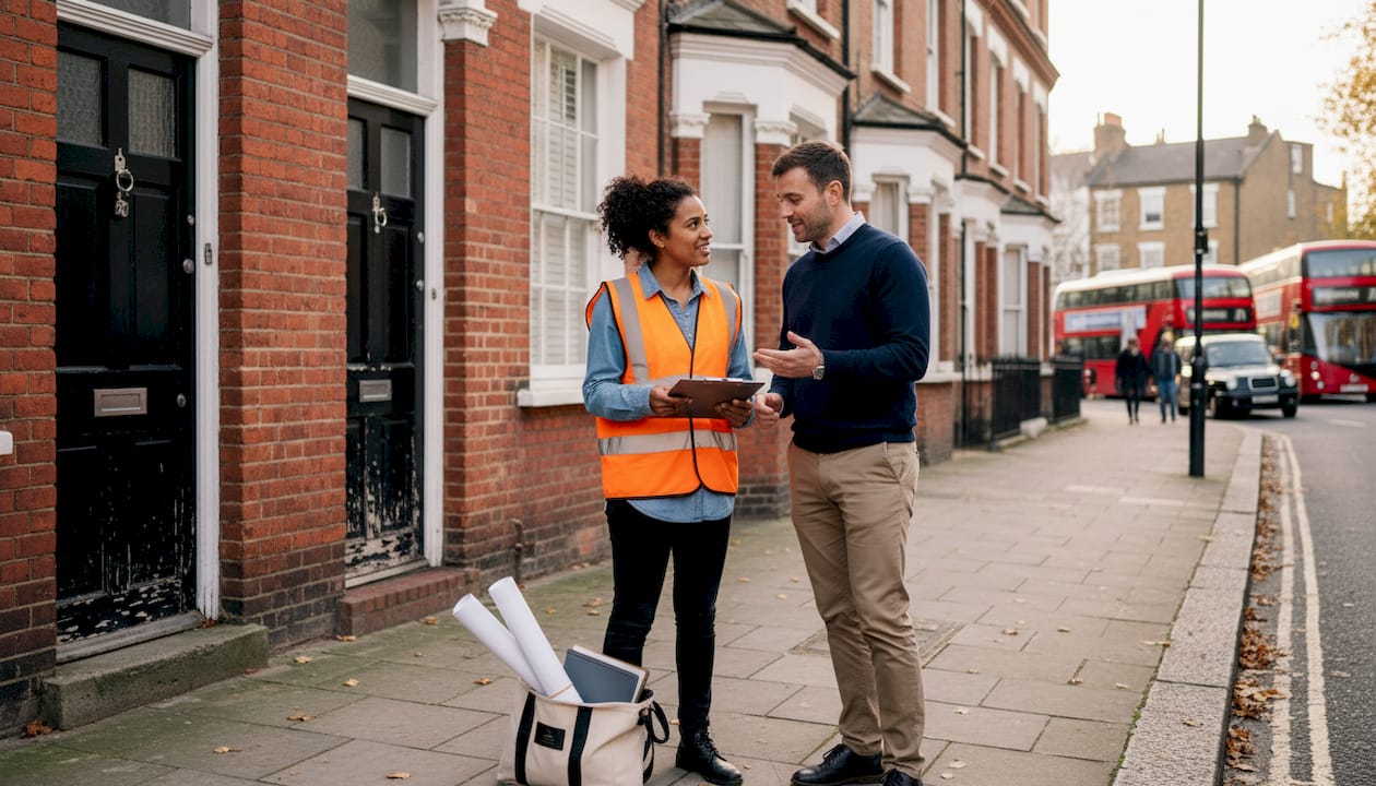 Architect and homeowner discuss party wall paperwork