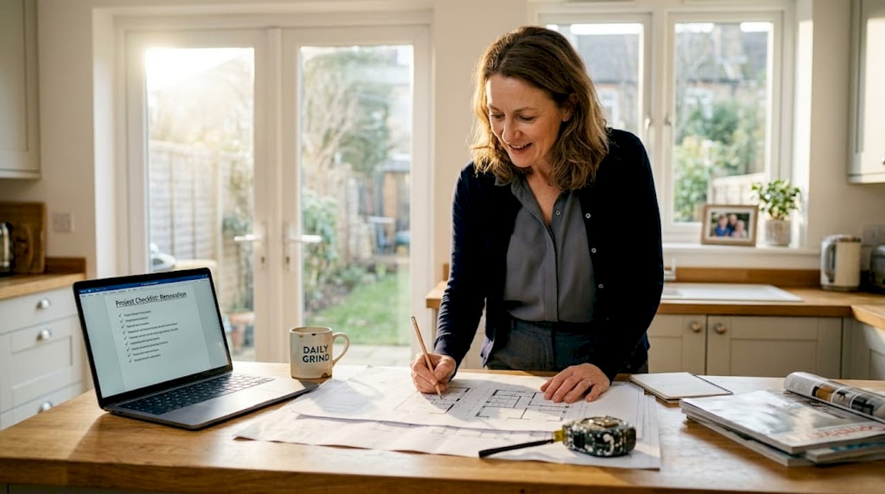 Homeowner reviews kitchen renovation plans