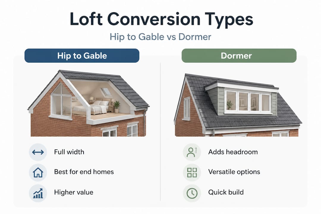 Infographic comparing hip to gable and dormer lofts