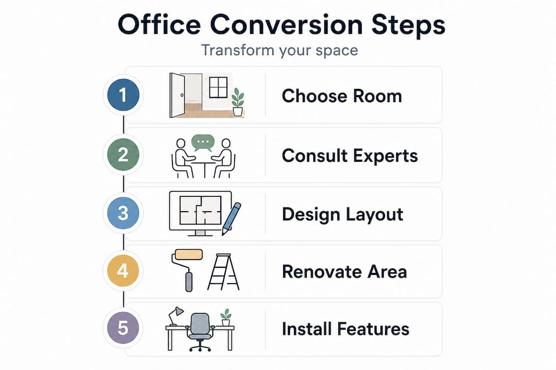 Infographic with five steps for office conversion