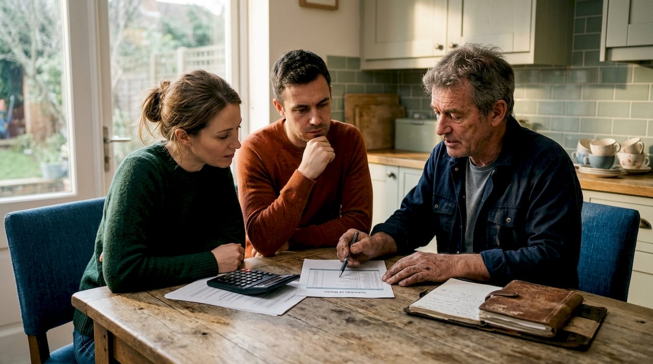 Renovation budget review in kitchen meeting
