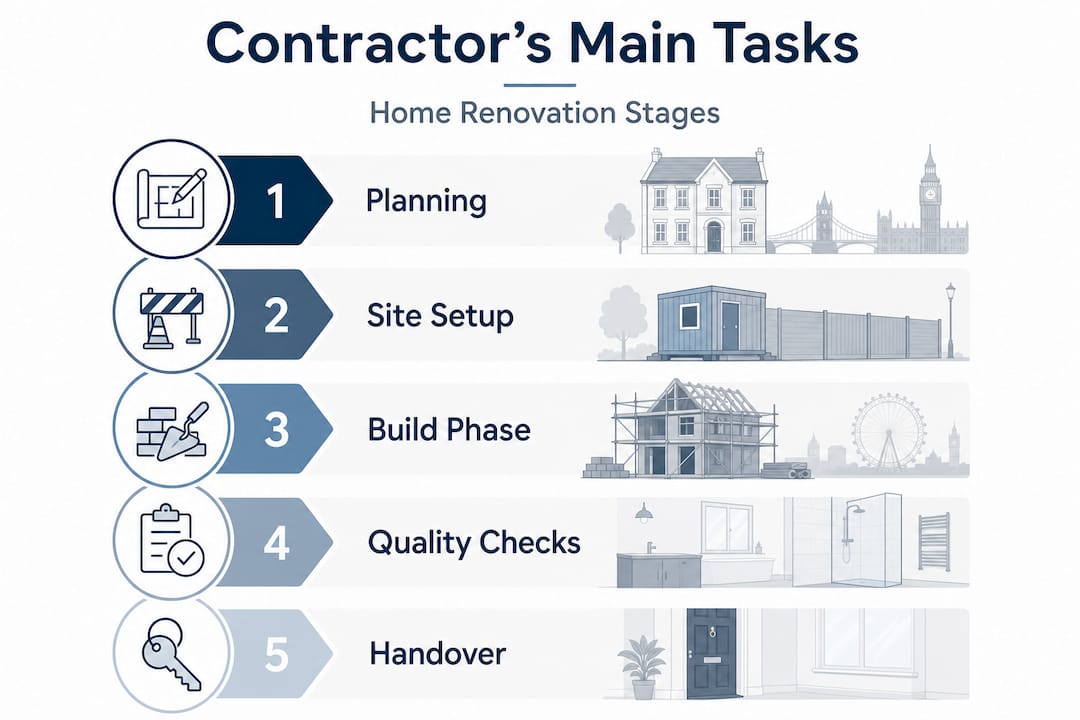 Infographic showing contractor’s main renovation tasks