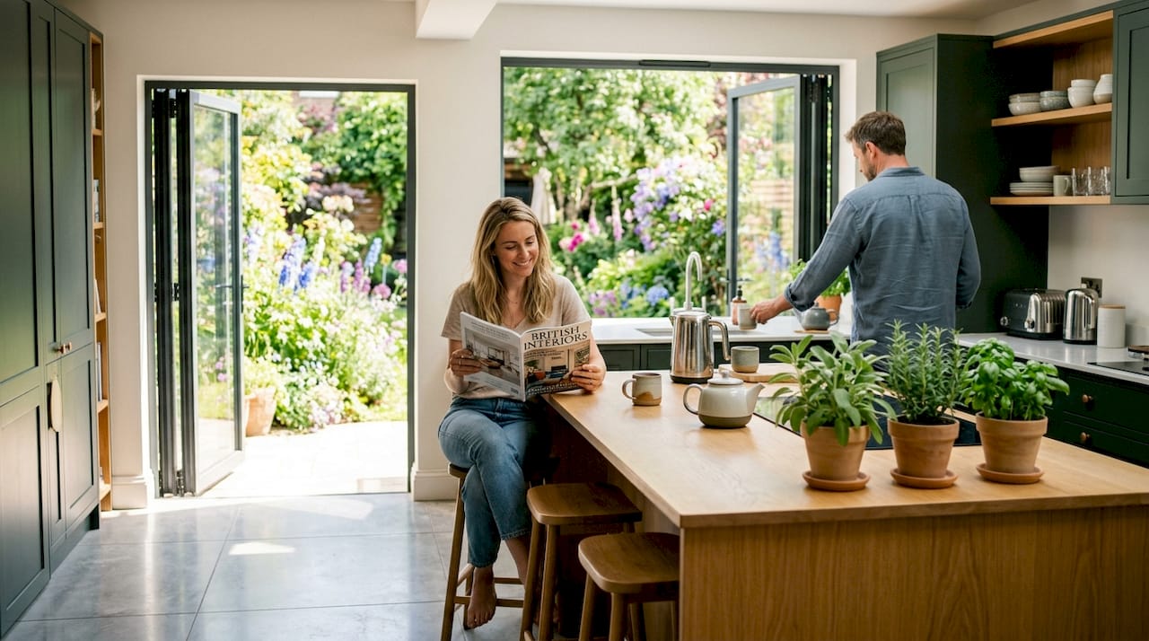 Couple in extended Victorian terrace kitchen