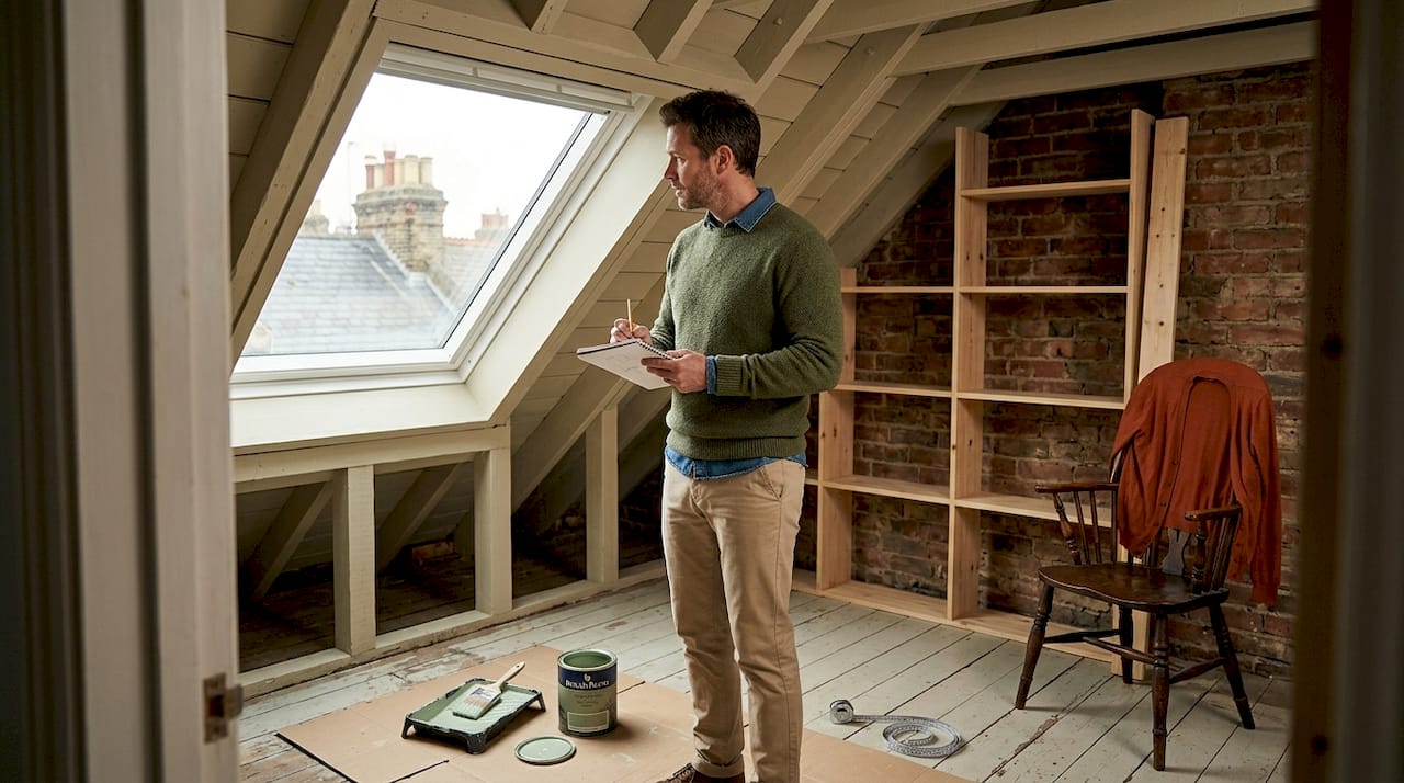 Homeowner inspecting new dormer window conversion