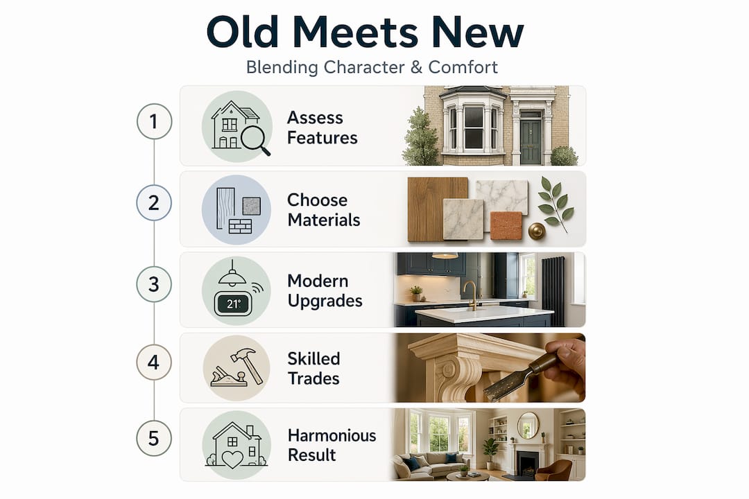 Infographic blending period character with modern comfort