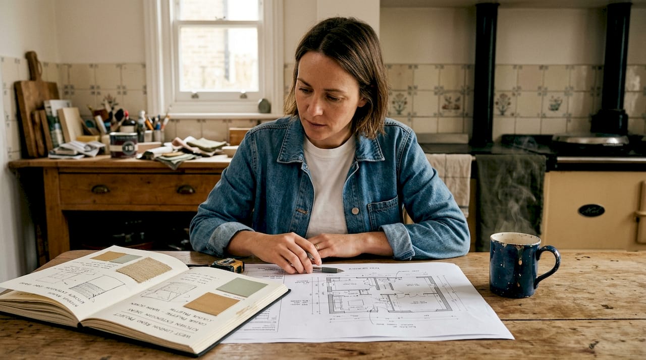 Homeowner planning renovation at dining table