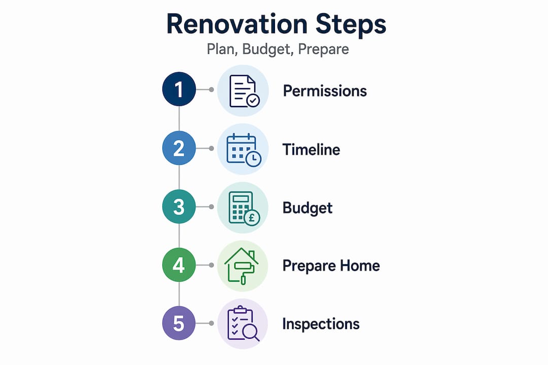 Vertical flow infographic of renovation steps