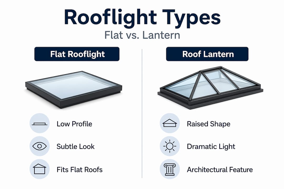 Infographic comparing flat rooflights and lanterns