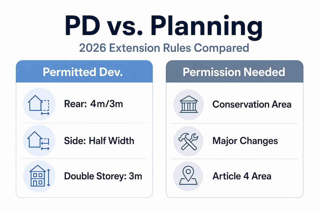 Infographic comparing permitted development and planning permission